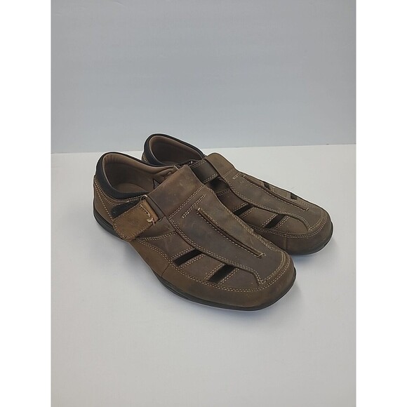 Men's Skechers Sandals Size 9 Brown‎ Leather Closed Toe Comfort Shoes Adjustable - Picture 1 of 11